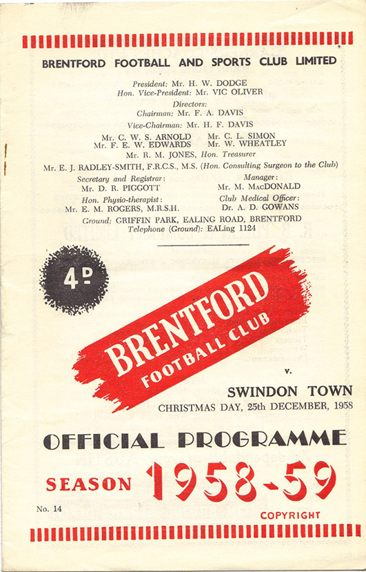 <b>Thursday, December 25, 1958</b><br />vs. Brentford (Away)